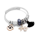 Stainless Steel Women's Bracelets Cuff Bangles Footprint Angle Tassel Charms