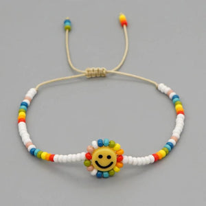 Shinus Sunflower Smiley Charm Bracelet Rainbow Beads Tiny Beaded Bracelets