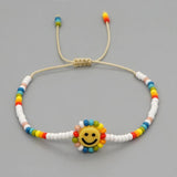 Shinus Sunflower Smiley Charm Bracelet Rainbow Beads Tiny Beaded Bracelets