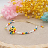 Shinus Sunflower Smiley Charm Bracelet Rainbow Beads Tiny Beaded Bracelets