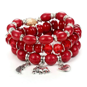 Boho Crystal Charm Bracelets Set for Women, Vintage Ethnic Beads