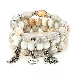 Boho Crystal Charm Bracelets Set for Women, Vintage Ethnic Beads