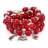 Boho Crystal Charm Bracelets Set for Women, Vintage Ethnic Beads