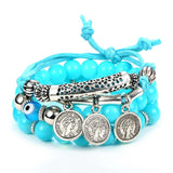 Boho Crystal Charm Bracelets Set for Women, Vintage Ethnic Beads