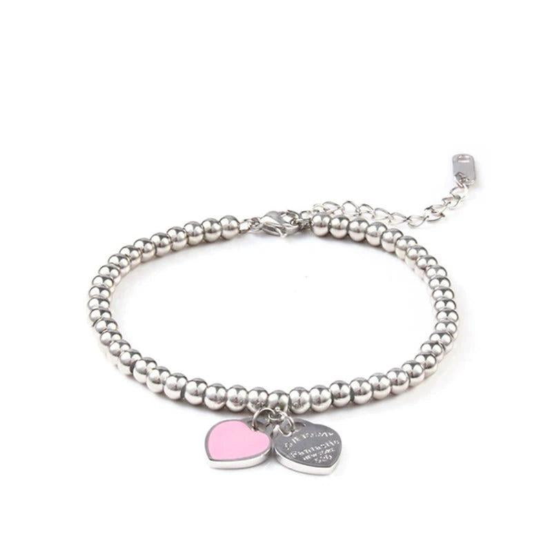 Heart-Shaped Bracelet & Beads Stainless Steel Women Jewelry