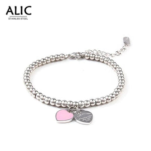 Heart-Shaped Bracelet & Beads Stainless Steel Women Jewelry