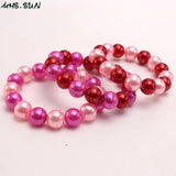 3PCS Colorful Beaded Bracelets Kids Girls Elastic Pearl Bangles Children Jewelry