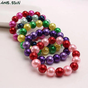 3PCS Colorful Beaded Bracelets Kids Girls Elastic Pearl Bangles Children Jewelry