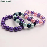 3PCS Colorful Beaded Bracelets Kids Girls Elastic Pearl Bangles Children Jewelry