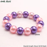 3PCS Colorful Beaded Bracelets Kids Girls Elastic Pearl Bangles Children Jewelry