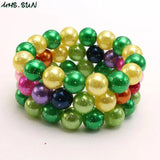 3PCS Colorful Beaded Bracelets Kids Girls Elastic Pearl Bangles Children Jewelry