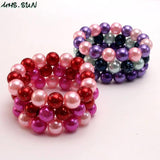 3PCS Colorful Beaded Bracelets Kids Girls Elastic Pearl Bangles Children Jewelry