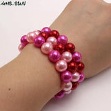 3PCS Colorful Beaded Bracelets Kids Girls Elastic Pearl Bangles Children Jewelry