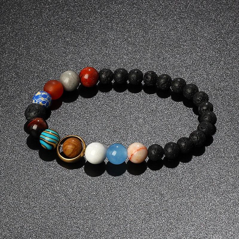 Galaxy Solar System Bracelet Men Nine Planets Natural Stone Stars Earth Moon