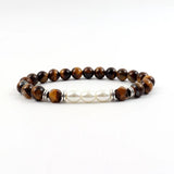 Double Tube Charm Men Bracelet 8mm Tiger Eye Stone Bead Men's Gift