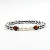 Double Tube Charm Men Bracelet 8mm Tiger Eye Stone Bead Men's Gift