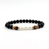 Double Tube Charm Men Bracelet 8mm Tiger Eye Stone Bead Men's Gift