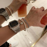Silver Smiling Face Beaded Bracelet Bangle for Women