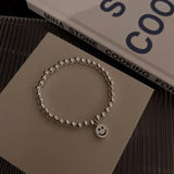 Silver Smiling Face Beaded Bracelet Bangle for Women