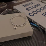 Silver Smiling Face Beaded Bracelet Bangle for Women