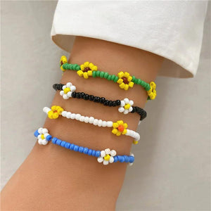 Multicolor Flower Beaded Bracelet For Women Girls Boho Rice Beads