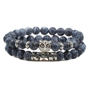 Natural Stone Beads Owl Bracelet Set for Couples