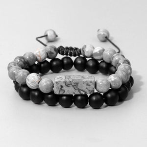 Map Stone Beads Couple Distance Bracelets Lapis Lazuli Agates Yoga Jewelry 8mm