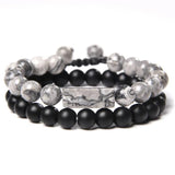 Map Stone Beads Couple Distance Bracelets Lapis Lazuli Agates Yoga Jewelry 8mm