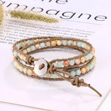 Tiger Eye Stone Leather Bracelet Natural Stone 2 Loop Wrapped