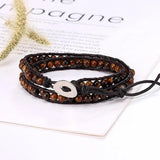 Tiger Eye Stone Leather Bracelet Natural Stone 2 Loop Wrapped