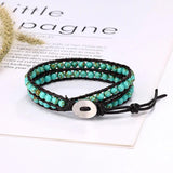 Tiger Eye Stone Leather Bracelet Natural Stone 2 Loop Wrapped