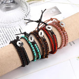 Tiger Eye Stone Leather Bracelet Natural Stone 2 Loop Wrapped