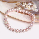 Rainbow Natural 7-8MM Pearl Bracelet Elastic Beaded Chain for Women Men