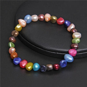 Rainbow Natural 7-8MM Pearl Bracelet Elastic Beaded Chain for Women Men