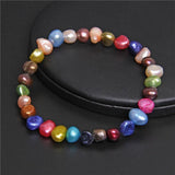 Rainbow Natural 7-8MM Pearl Bracelet Elastic Beaded Chain for Women Men