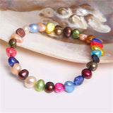 Rainbow Natural 7-8MM Pearl Bracelet Elastic Beaded Chain for Women Men