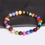 Rainbow Natural 7-8MM Pearl Bracelet Elastic Beaded Chain for Women Men