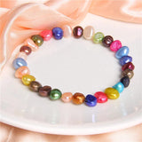 Rainbow Natural 7-8MM Pearl Bracelet Elastic Beaded Chain for Women Men