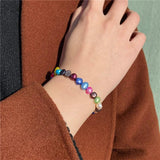 Rainbow Natural 7-8MM Pearl Bracelet Elastic Beaded Chain for Women Men