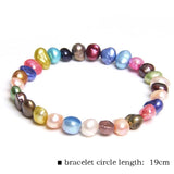 Rainbow Natural 7-8MM Pearl Bracelet Elastic Beaded Chain for Women Men