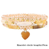 3pcs Heart Charm Crystal Beaded Bracelet Set for Women Men