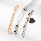 3pcs Heart Charm Crystal Beaded Bracelet Set for Women Men