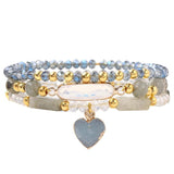 3pcs Heart Charm Crystal Beaded Bracelet Set for Women Men