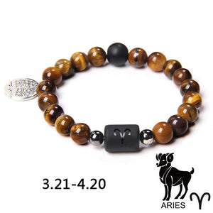 Zodiac Signs Tiger Eye Stone Bracelet Constellation Charm Bracelet