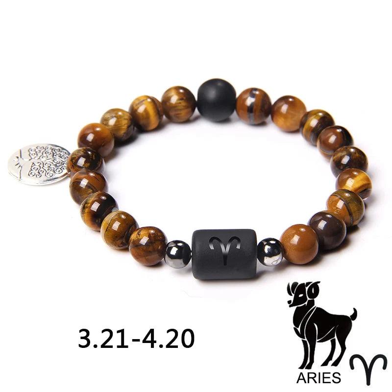 Zodiac Signs Tiger Eye Stone Bracelet Constellation Charm Bracelet
