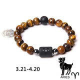 Zodiac Signs Tiger Eye Stone Bracelet Constellation Charm Bracelet