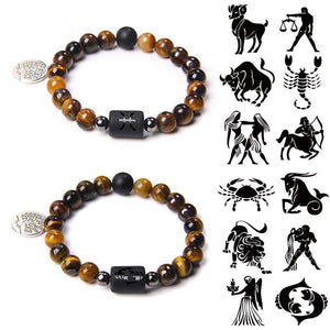 Zodiac Signs Tiger Eye Stone Bracelet Constellation Charm Bracelet