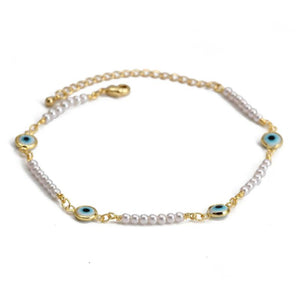 Adjustable Simulated Pearl Beaded Bracelet Evil Eye Charm Bracelet