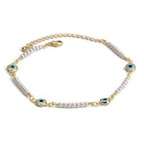 Adjustable Simulated Pearl Beaded Bracelet Evil Eye Charm Bracelet