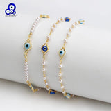 Adjustable Simulated Pearl Beaded Bracelet Evil Eye Charm Bracelet